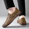Men Casual Leather Shoes Summer Hollow Out Breathable Sandals Soft Soled Comfort Driving Shoes for Men Slip-On Loafers Mocasines