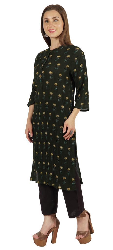 Moomaya Printed Womens Kurti 3 4 Sleeve Mandarin Collar Straight Kurta Soft Summer