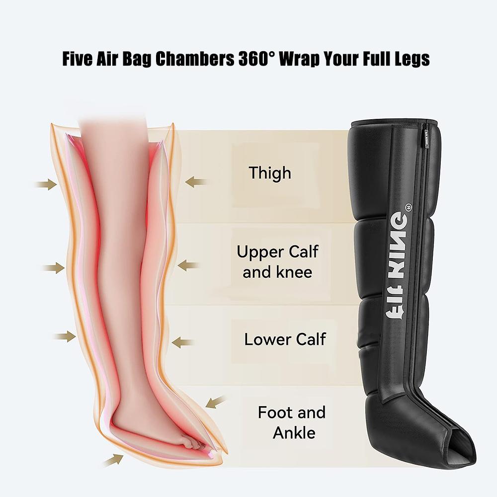 KO Leg Massager 5 Cavity Air Compression Leg Wraps Muscle Relax Lymphatic Drainage Device 360   Foot Ankles Calf Thigh Massager