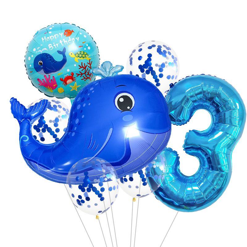 Ocean Theme Balloon Set Kids Birthday Number Balloon Decor