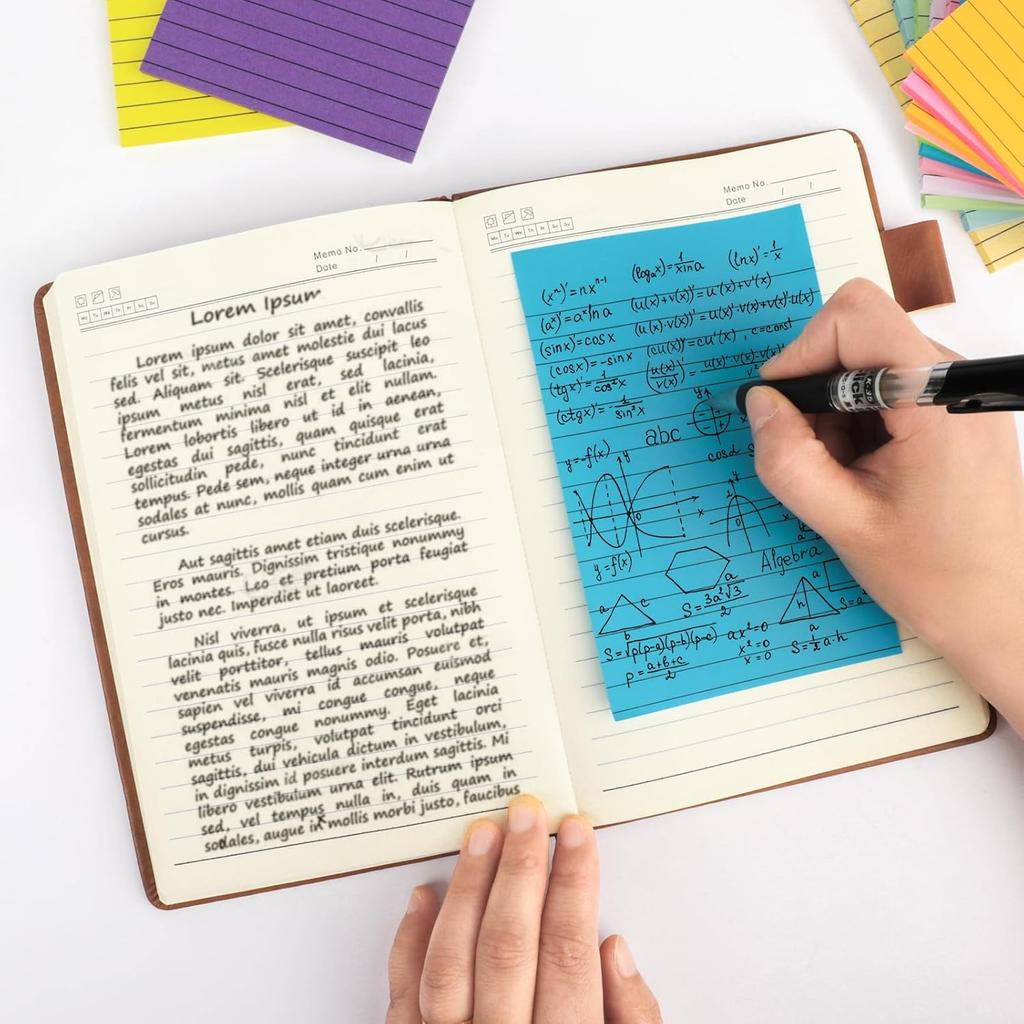 NESCCI 12 Pads Lined Sticky Notes 4x6 Sticky Notes with Lines Self-Stick Note Pads 12 Bright Multi Colors Big Rectangular Sticky Note for