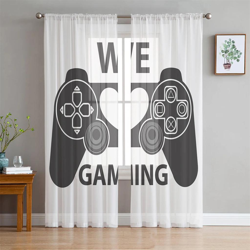 Switch Game Console White Gamepad Voile Curtain For Bedroom Tulle Window Curtain For Living Room Sheer Curtains Blinds Drapes2Pc