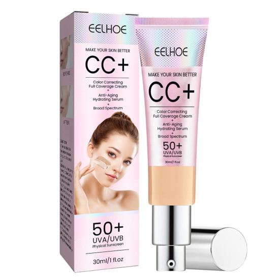 30ML CC Cream Color Correcting Full Coverage Foundation SPF 50+ Lightweight Facial Cream Hydrating Long Lasting Waterproof Natural Moisturizer