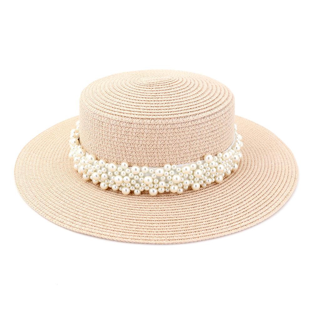 Straw hat pearl big brim women summer outdoor travel beach vacation seaside sun hat sunhat bucket hat 2020