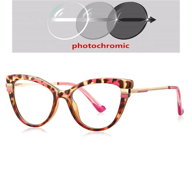 TR90 Fashion Cat Eye Myopia Glasses Outdoor Photochromic Women Anti Blue Light Glasses Prescription Optical Glasses KSVEREN