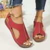 Summer New 2025 Plus Size Sandals Women's Stitching Breathable Velcro Hollow Wedge Sandals Women