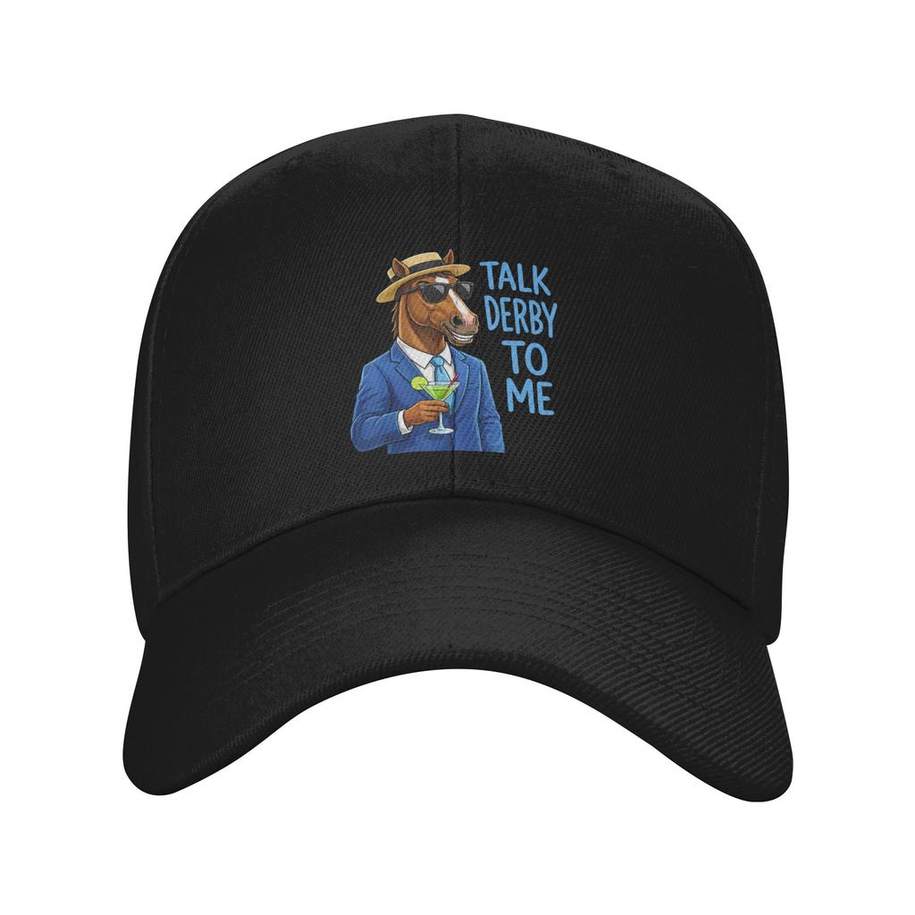 Unisexs Talk Derby To Me Funny Racing Horse Casual Baseball Cap  Running Hippie Trucker Hat Summer Unisex Adult Design Snapback Cap