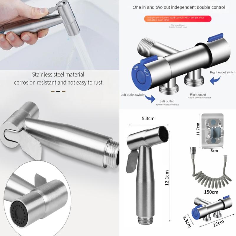 Toilet Bidet Sprayer Gun Set 304 Stainless Steel Handheld Faucet Spray With 1.5M Flexible Hose Bathroom Shower Self Cleaning
