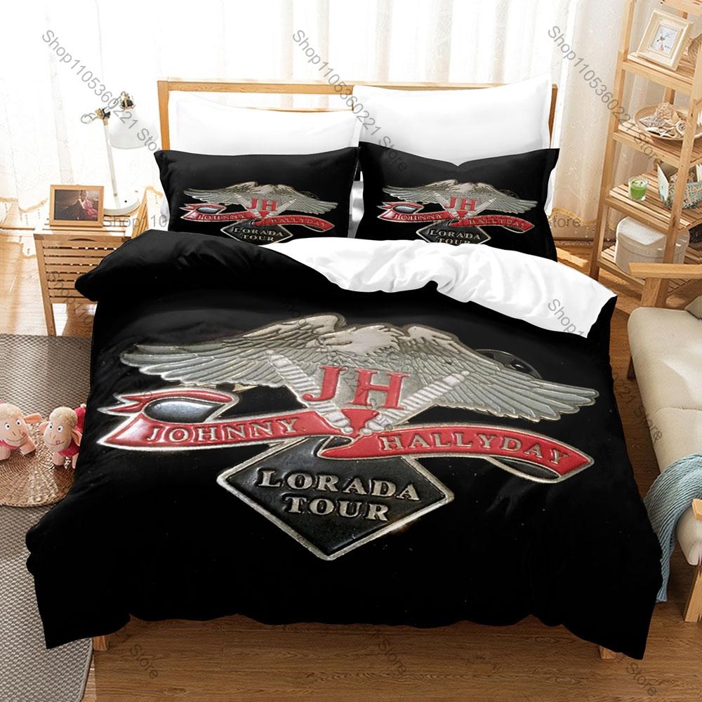 Johnny Hallyday Bedding Set Duvet Cover + 2 Pillowcases French Elvis Vintage Rock Roll Concert Bedroom Decor