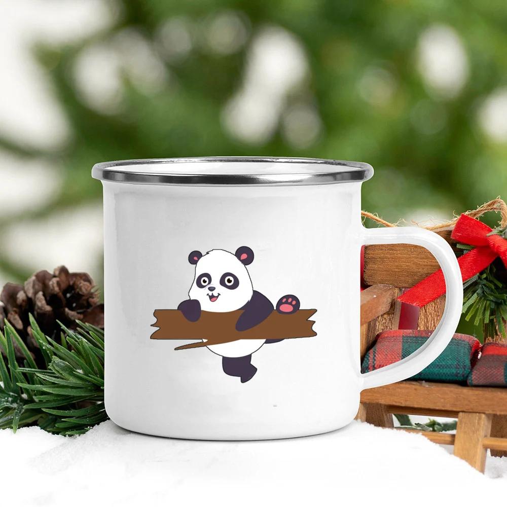 Panda Bear Mug Girlfriend Gift Ideas Cute Coffee Mug Panda Gifts Camper Decor Camping Enamel Mug Birthday Gifts for Friend