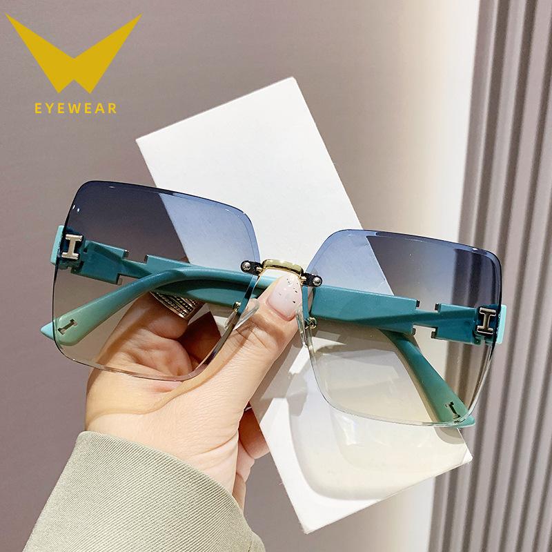 2025 new frameless two-color gradual change high-end women's trend driving sunglasses fashion sunglasses