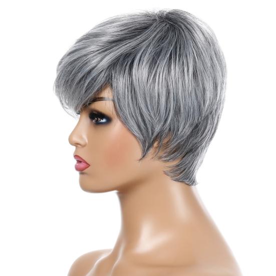 Colored Wig Natural Silver Grey Color Fluffy Realistic Trendy Cosmetics Accessory High Temperature Silk Short Hair Women Wig