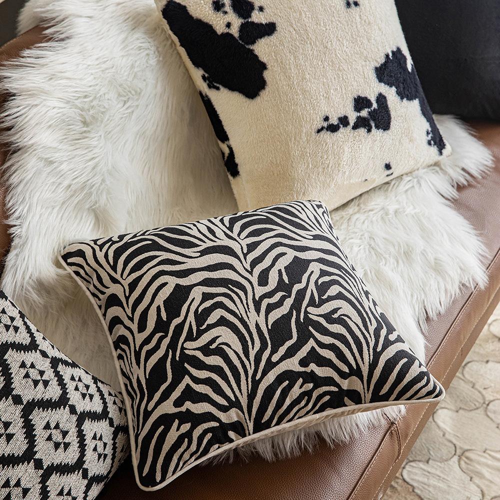 Black and White Contrasting Color Pillowcase Italian-style Living Room Sofa Cushion Cover Zebra Print Leopard Print Model Room Pillowcase