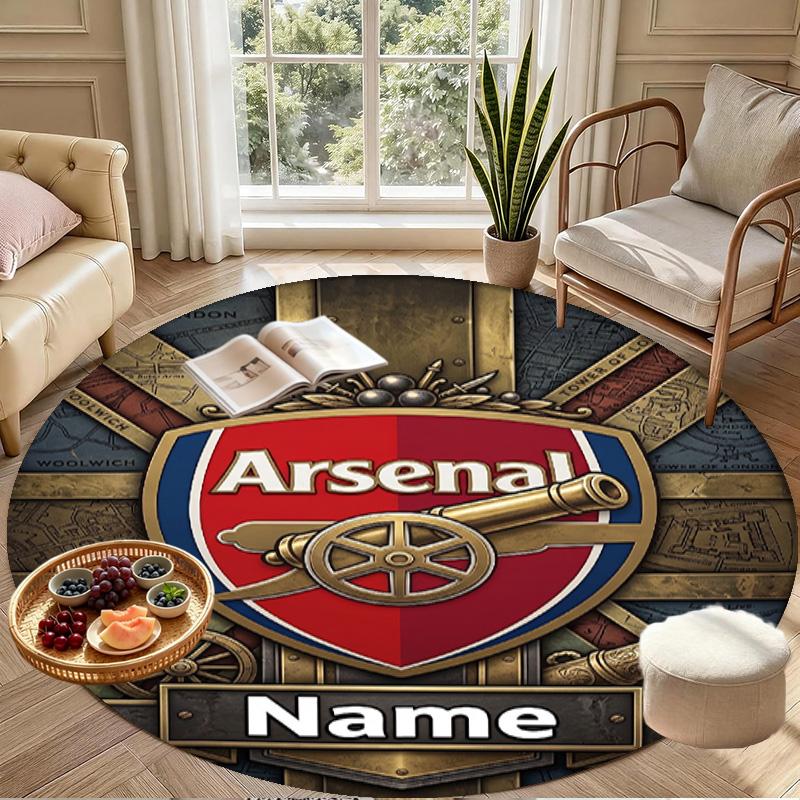 Custom Name Personalized Arsenal F.C Print Round Rug, Versatile Home Decor Carpet, for Playroom, Apartment, Balcony, Entryway, Hallway Gift