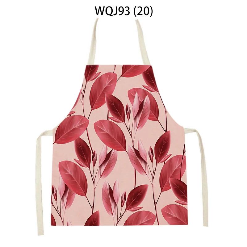 Women Men Plant Flower Leaves Pattern Cleaning Kitchen Aprons Home Cooking Baking Accessories Linen Waist Bibs Home Decor