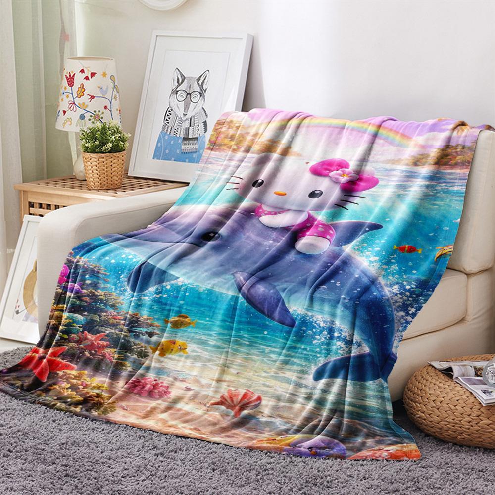 Hello Kitty Dolphin Ocean Adventure Blanket Sofa Blanket Soft And Comfortable Office Rest Blanket Machine Washable Air Conditioning Blanket