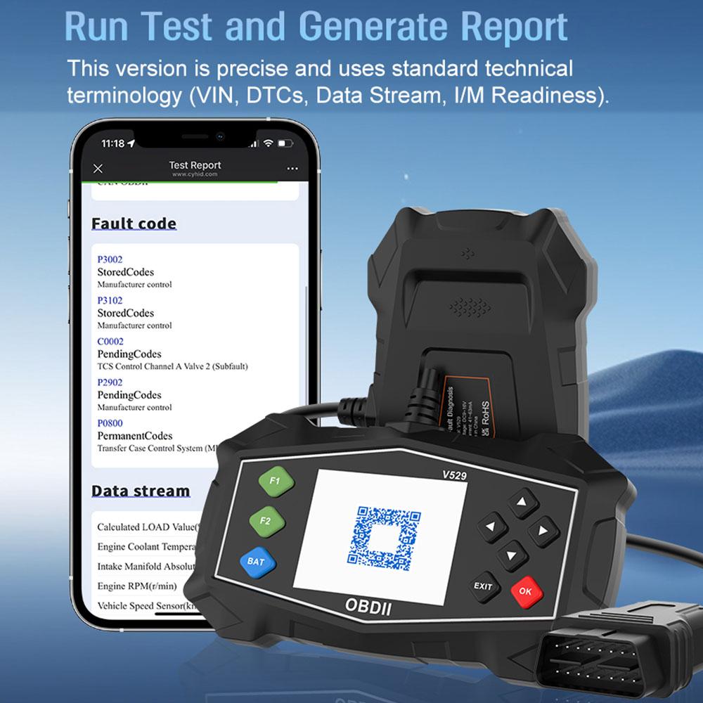 Code Reader Car OBD2 Diagnostic Tools V529 Fault Code Clear Check Engine System Clear/Erase Codes Battery Tester