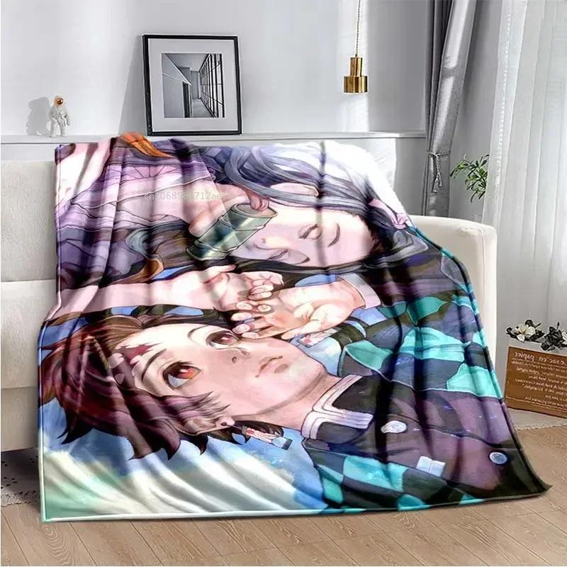 Anime Demon Slayer Kimetsu no Yaiba Fleece Blanket Nezuko Kamado Tanjiro Kamado Soft Bedding Bedspread Sofa Warming Cover