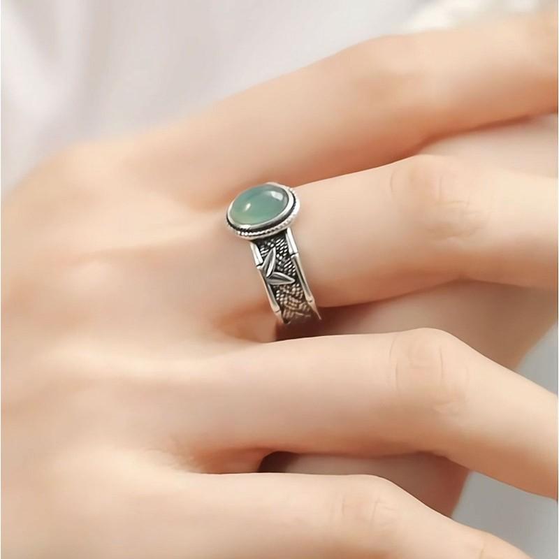 Adjustable Vintage Leaf Motif Ring In Oxidized Copper With Bamboo Weave Design Unisex Boho Style