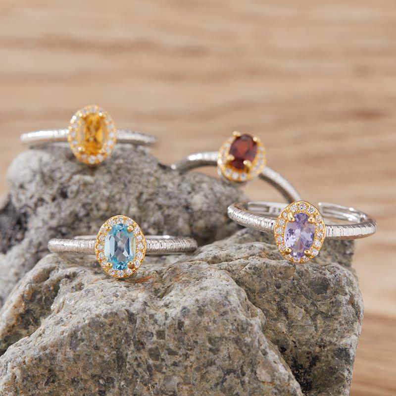 Inele cu Topaz, Tanzanit, Granat, Safir de Culoare Naturală S925 Argint Sterling Inel pentru Deget Arătător Cercei Bijuterii