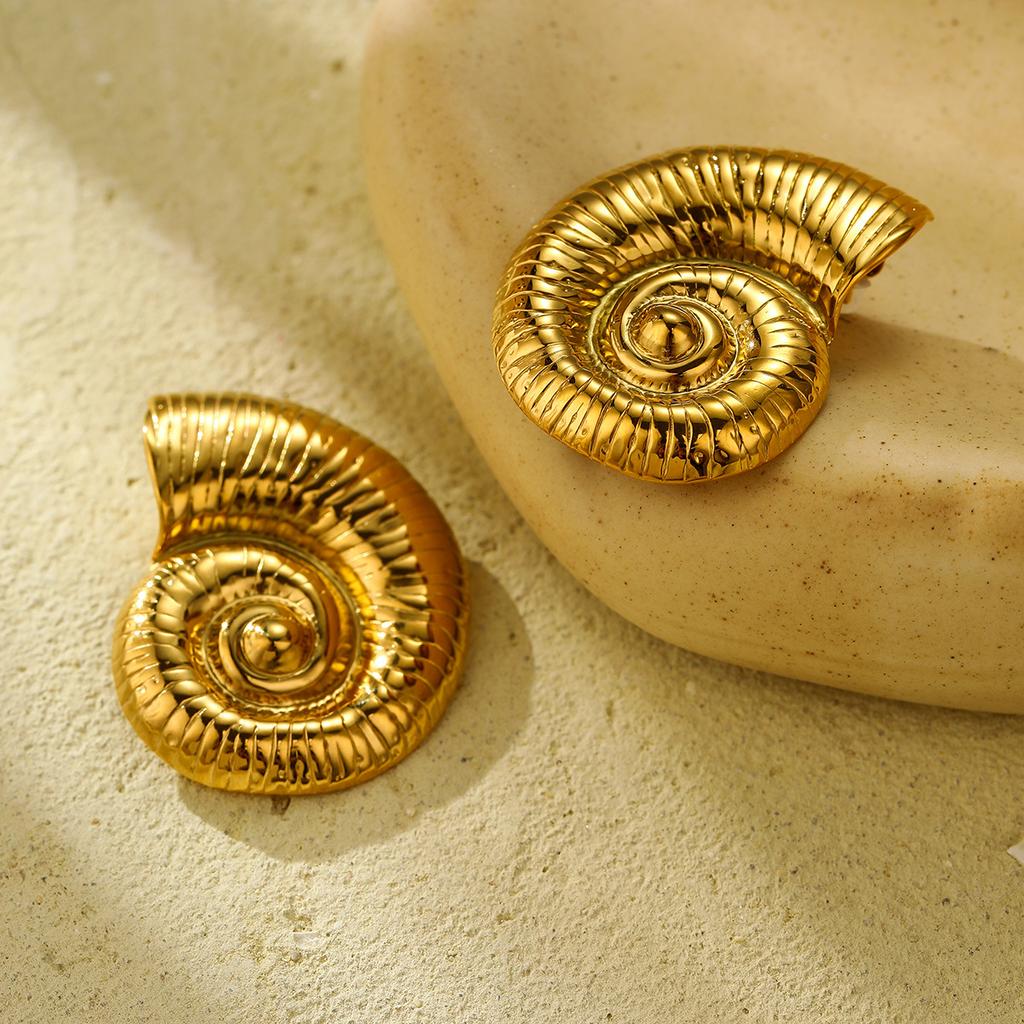 GEMCHIC Women's Golden Seashell Geometric Woven Stainless Steel Earrings