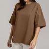 Damen Einfarbig Kurzarm Frühling und Sommer Modelle von Einfarbig T-Shirt Baumwolle Kurzarm Lose Hundert Tops