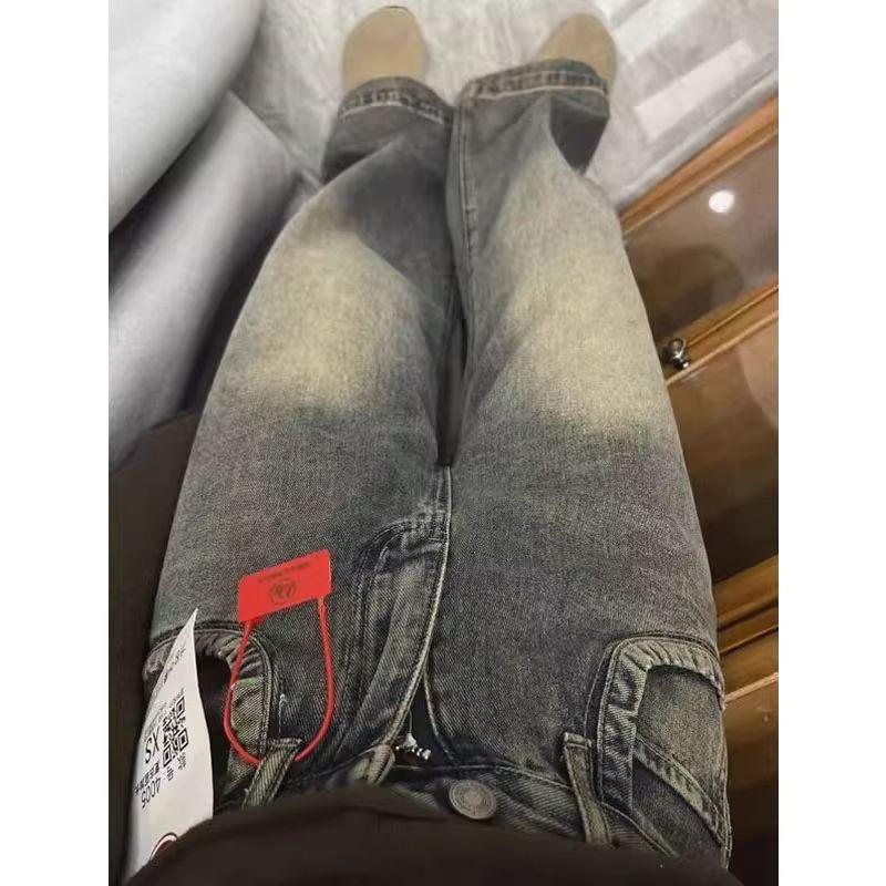 Women's High-Waist Retro Wide-Leg Jeans - American Streetwear Style, Spring/Autumn, Loose, Floor-Length, Slimming Fit
