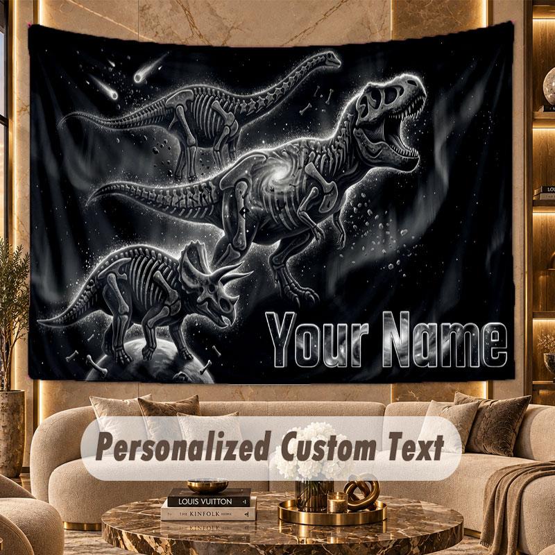 Dinosaur (568) Theme Personalized Tapestry Custom Name Text Wall Hanging Tapestry Home Background Decoration
