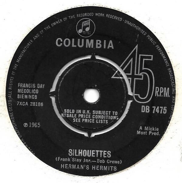 7inch Record HERMAN'S HERMITS - Silhouettes DB7475 Columbia 1965 UK Pop Used