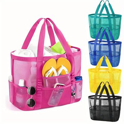 Large Beach Bags Sandproof Mesh Beach Pool Travel Storage Tote Bag with Multiple Pockets for Family Beach Bag for Vacation Essentials