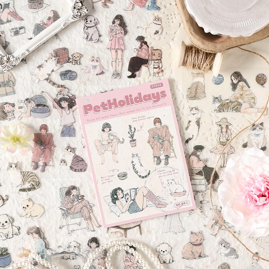 20 Sheets PET Die cut Stickers book Cartoon girl characters Decorative handmade Craft Material Diary Album Scrapbooking Supplies