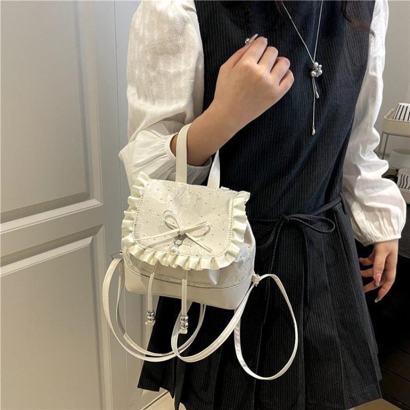 Cute Bow Lace Straps Girlish Feeling Bursting Backpack Trend High Sense Small Backpack Trend
