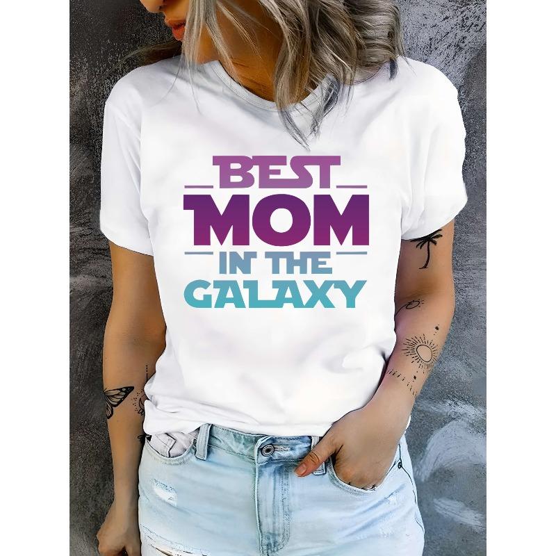 

Women S BEST MOM IN THE GALAXY Gradient T-Shirt - Soft Breathable Pullover Top with Short Sleeve Round Neck, Machine Washable Suitable for Outdoor S белый
