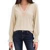 TIFICY Women's Fashion Casual Spring Autumn Solid Color Print Long Sleeve V-Neck Blouses & Shirts