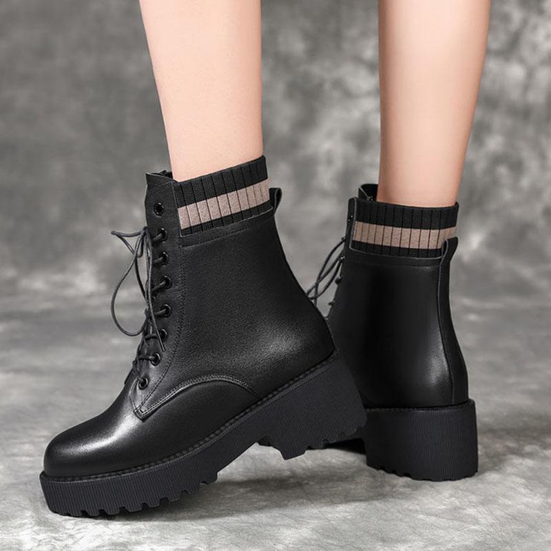 Stivali Stivali corti coreani da donna stile britannico Stivali da neve tutti abbinati con suola spessa Stivali in pelle da donna