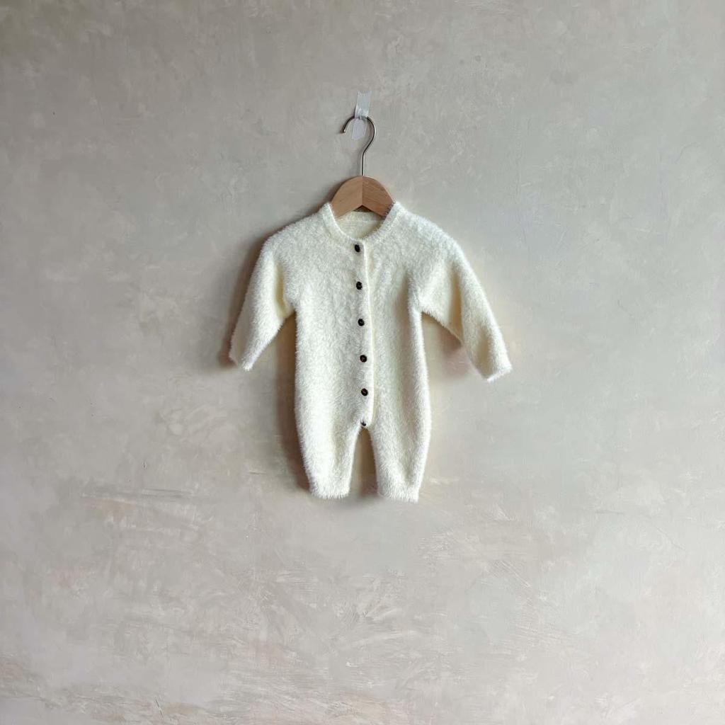 Infant Plush Knit Romper - Warm, Long Sleeve Sweater for Newborn Baby Boys & Girls