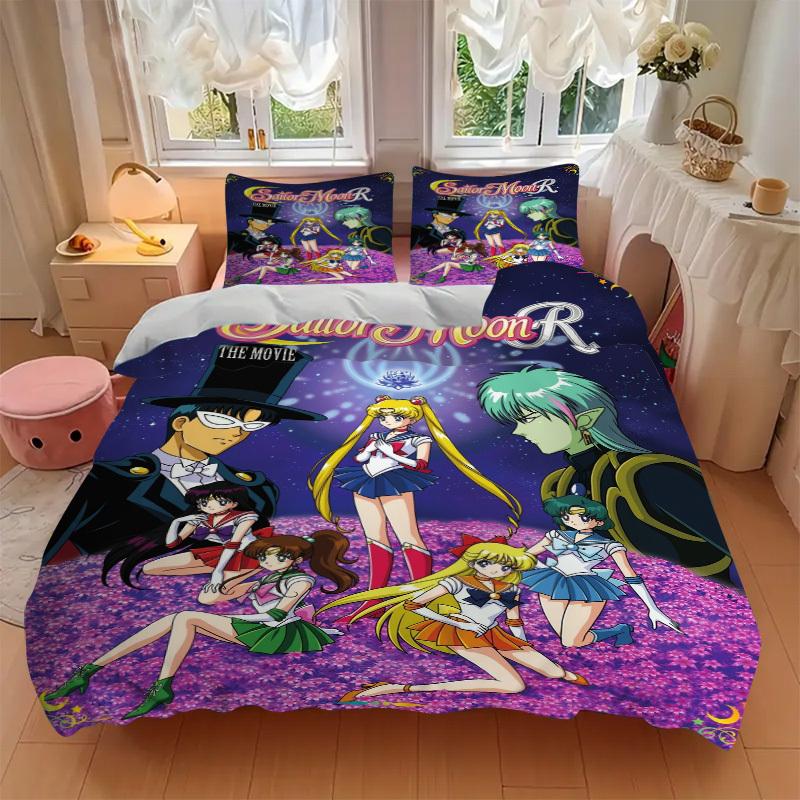 Sailor Moon R: The Movie Bedding Set  Comforter Cover Gift for Bedroom,Includes 1 Cover and 2 Pillowcases, No InsertB344