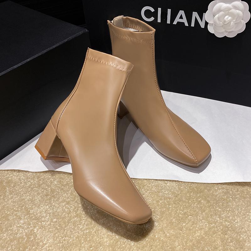 Fashion Women's Shoes 2025 New Zipper Women's Boots Classic Daily Boots Women's High Heels Ankle Boots Sexy Square Head Shoes Women