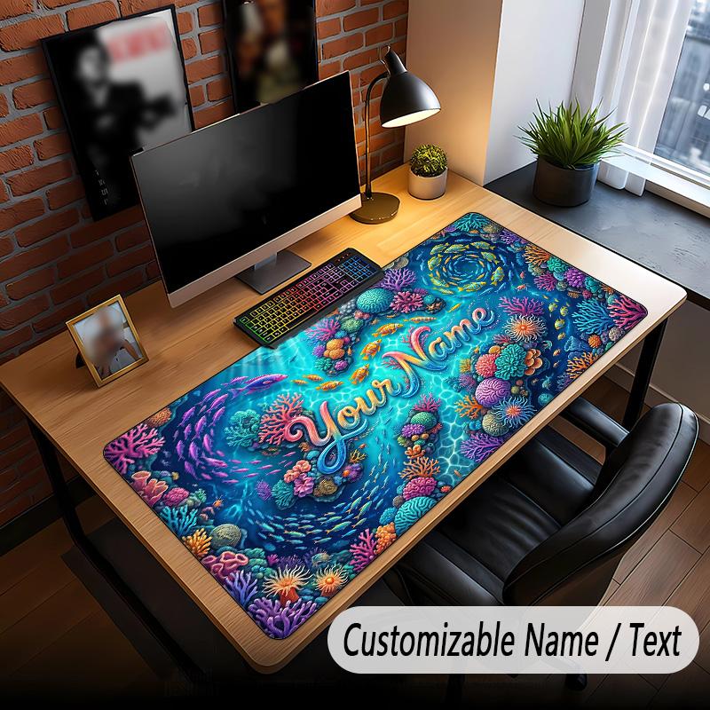 Fish Ocean Theme Custom Mouse Pad Personalized With Name Text Customized Desk Mat For Office Home Decor