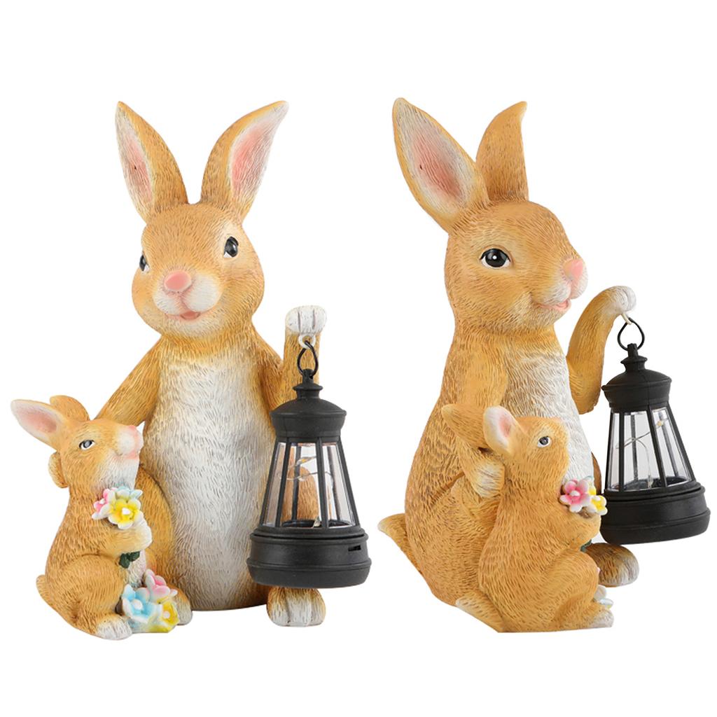 Resin Rabbit Garden Ornament with Solar Lantern Cute Rabbit Animal Ornament for Xmas Party Outside Patio Yard Lawn Porch Decor