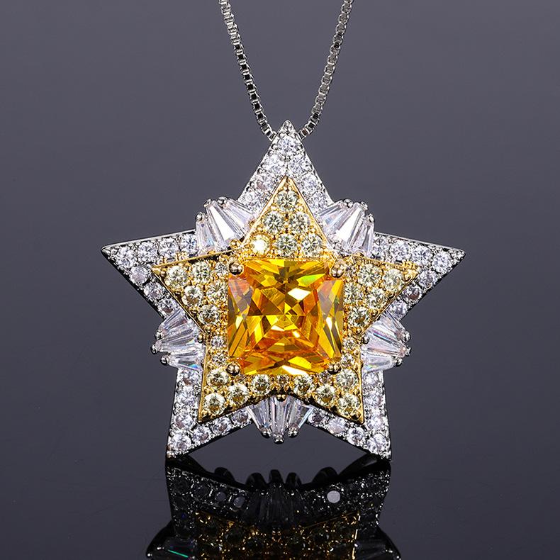 Huamei Jewelry Smart Star Flower Necklace Women'S Pink Diamond Pentagram Ring Light Luxury Citrine Zircon Ring