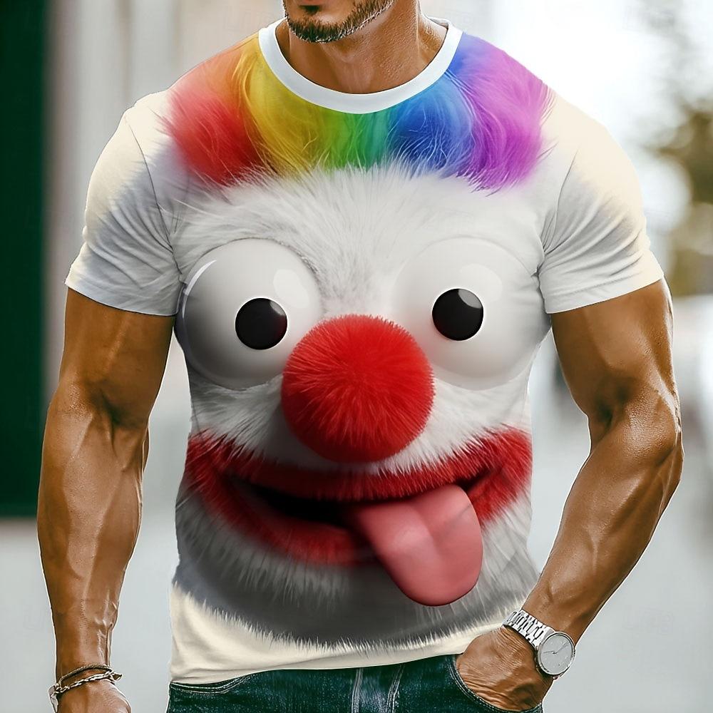 Men's Funny Emotes T Shirt Short Sleeve T shirt 3D Print Crew Neck Shirt Fashion Exaggerated Casual Daily Street Blue Red Light Purple