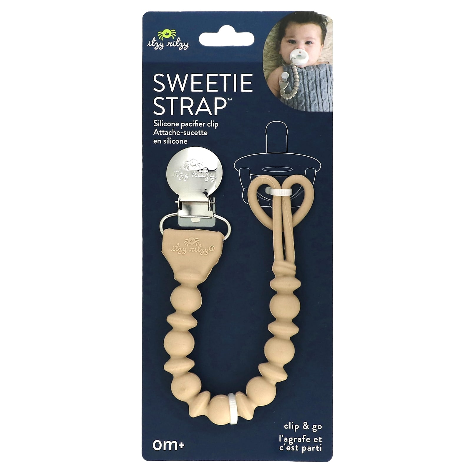 

Sweetie Strap™, Silicone Pacifier Clips, 0+ Months, Toast, 1 Count