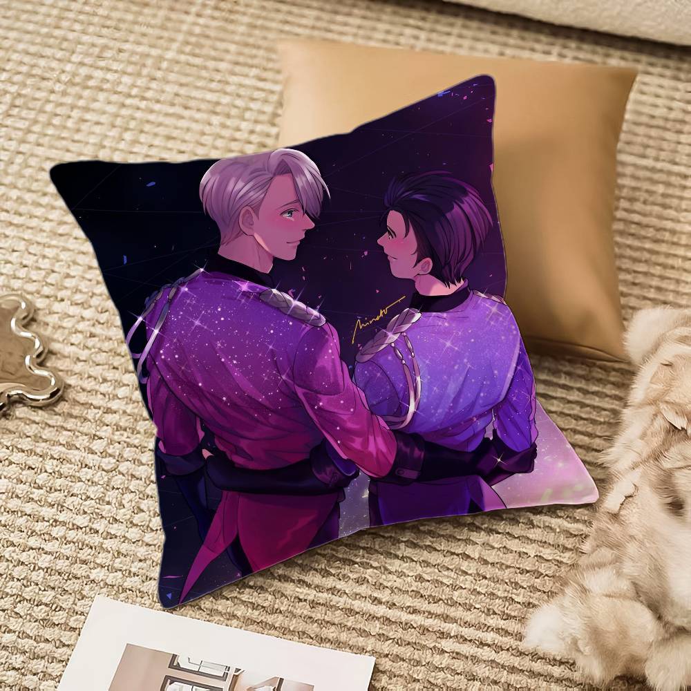 Y-Yuri On Ice Pillow Case Anti-dustmite Pillowcase Invisible Zipper Silky Short Plush Sofa Cushion Cover