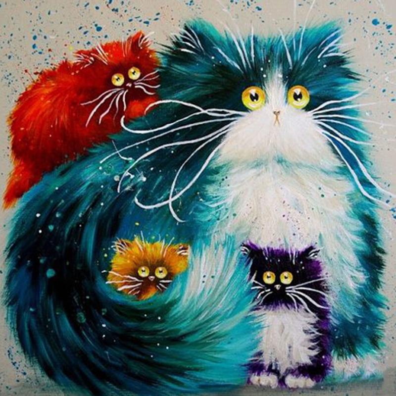 

Многоцветная безрамная плюшевая картина маслом на холсте DIY Cats Painting