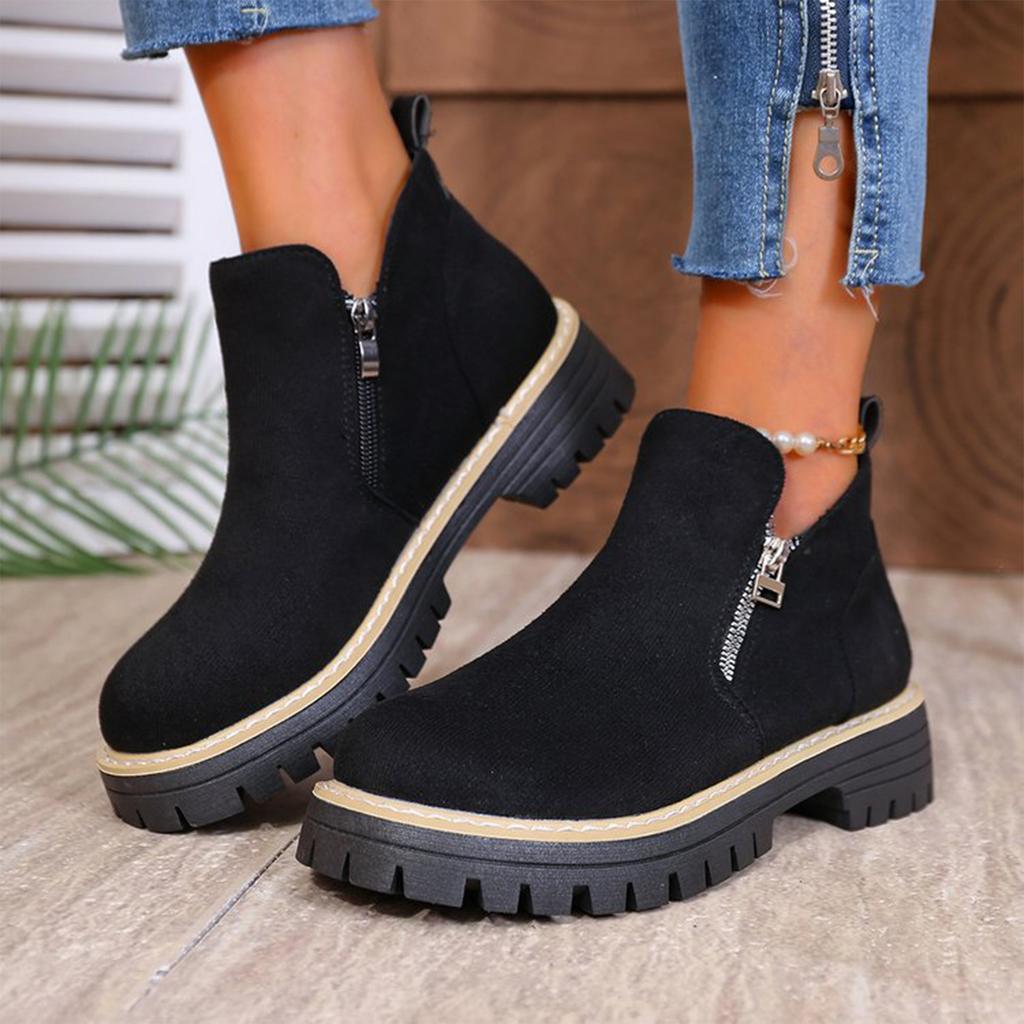 Women's Fashion Side Zipper Boots, Stylish Fall Winter Booties for Casual Everyday Wear