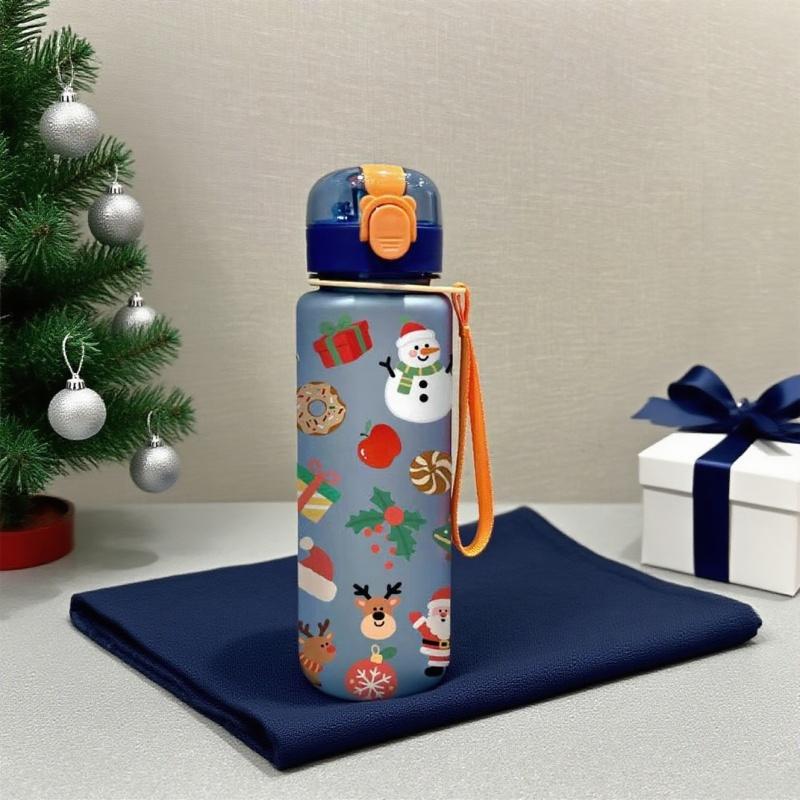 3D Print 700ml Christmas Water Bottle with Cute Santa Reindeer Design Santa Claus Cartoon Cute High Appearance Plastic Water Cup
