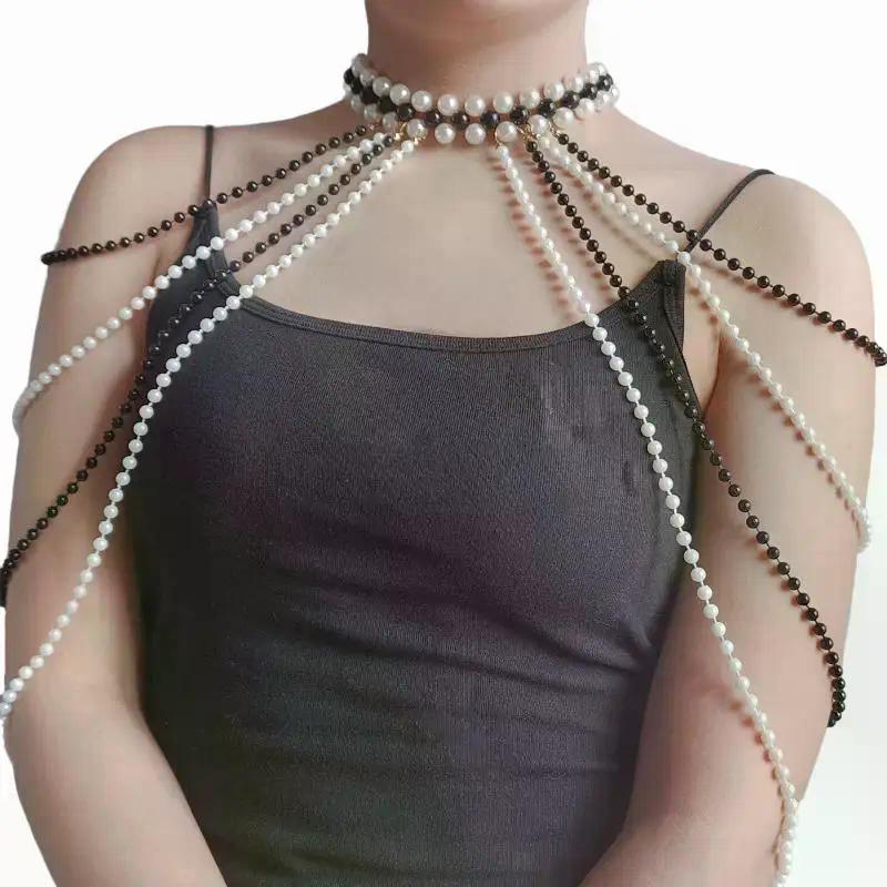 Svatební střapec Imitace perly Ramenní řetízek Náhrdelník Elegantní šál k šatům čcheongsam Svatba Šperky Doplňky Dárek pro ženy