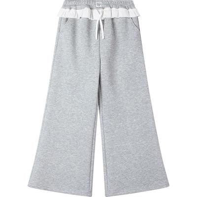 Mucmukn Girls' Cloud Puff Flared Cotton Pants with Jacquard Skirt Hem