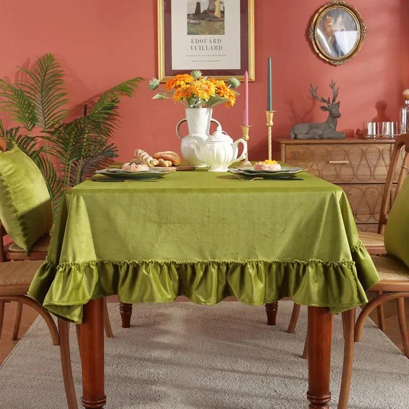 Rectangle Satin Tablecloth Wedding Table Cloth Green Black for Party Birthday Events Banquet Decor Home Dinner Tablecloths